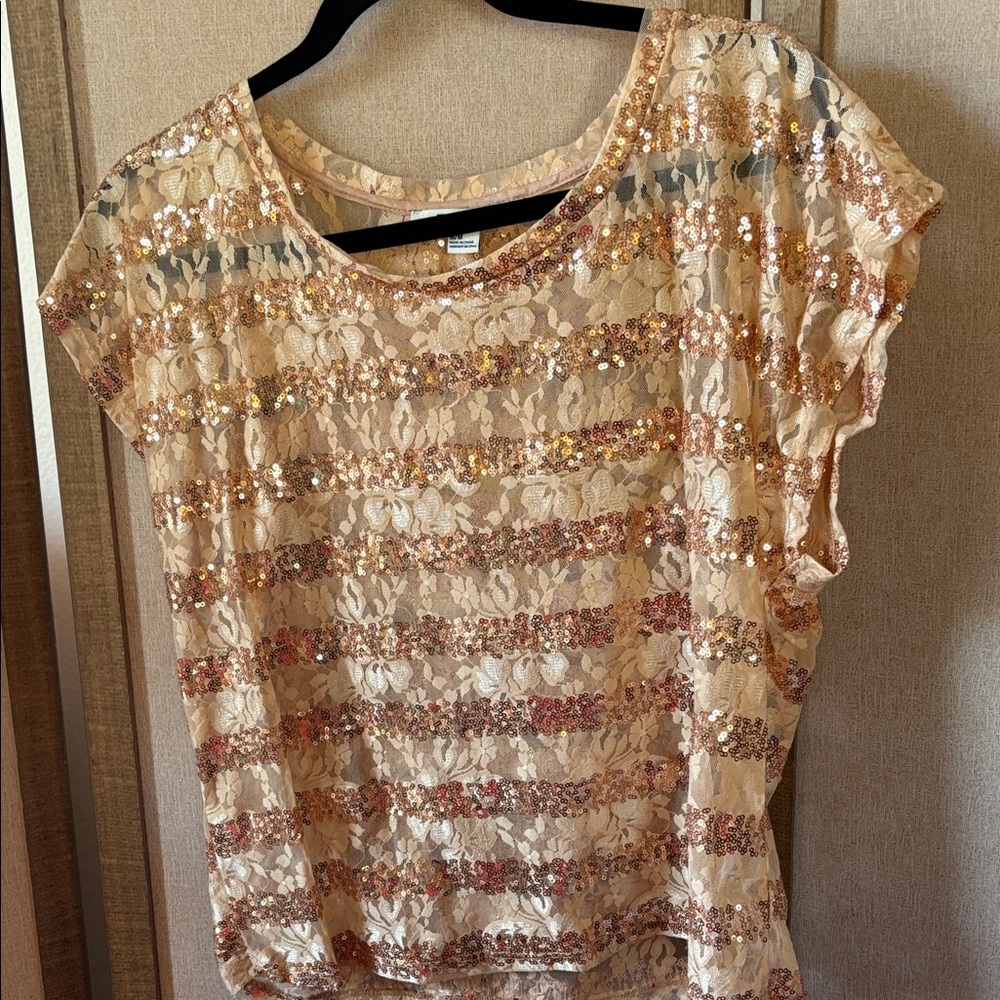 FINAL MARKDOWN Forever 21 Sequin Lace Top in Gold and Cream medium